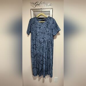 Naqui Denim Blue Leaf Print Dress - Women's Large